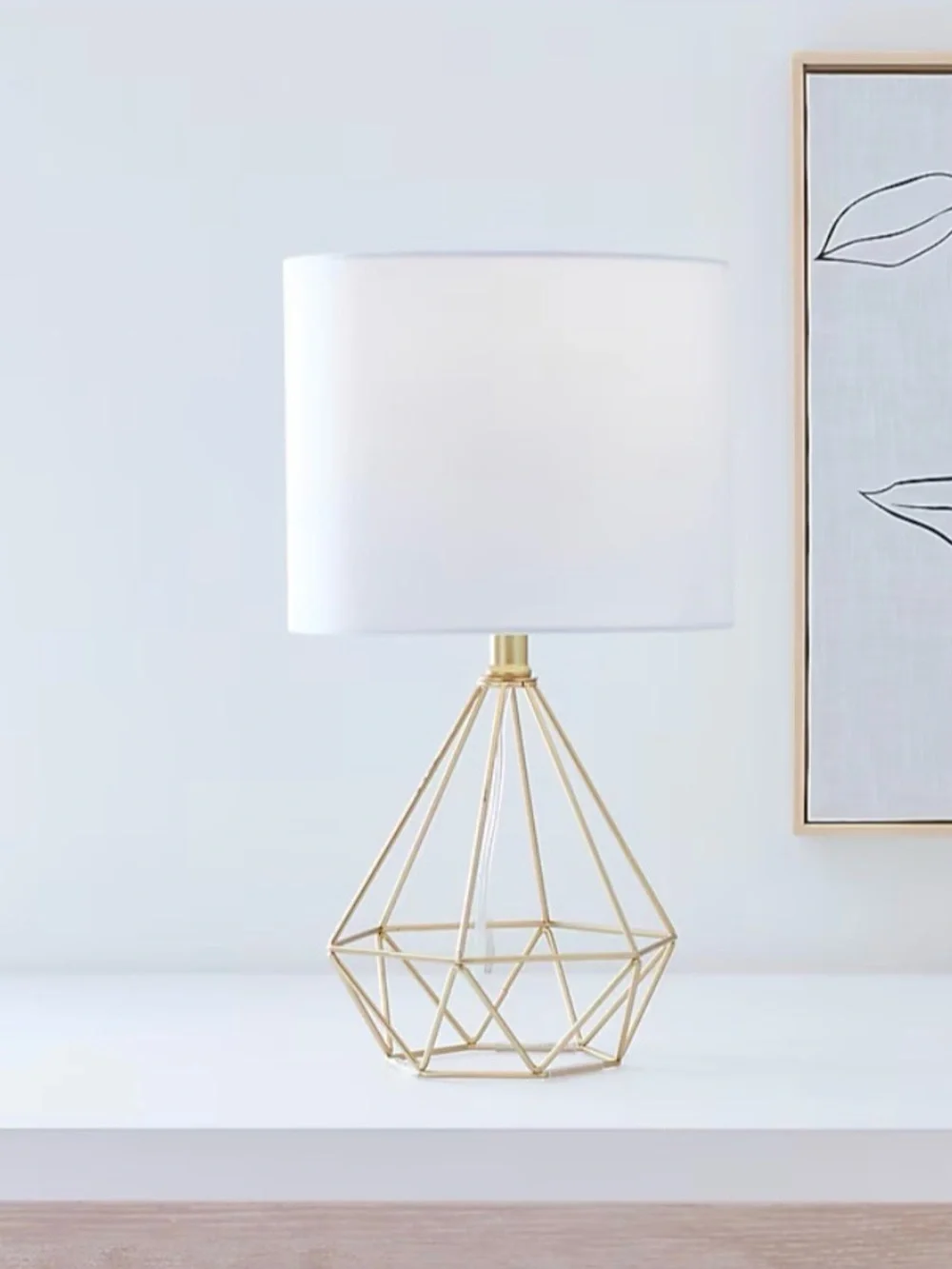 Modern Geometric Table Lamp with White Shade - Gold Base